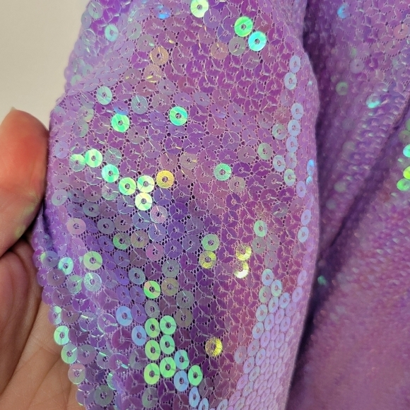 NWT Emerald Sundae Juniors Sequined Strapless Feather-Trim Gown in Lilac - Picture 8 of 12